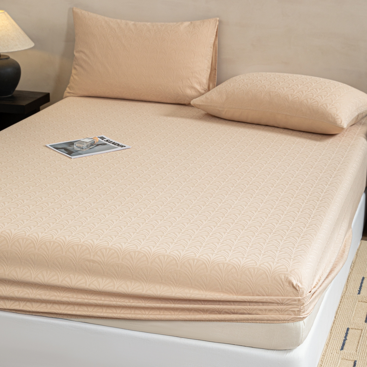 91家纺网 家纺一手货源 找家纺 眠博士 2026春夏新款60水洗立体提花床笠床笠单价 床笠-杏影-卡其