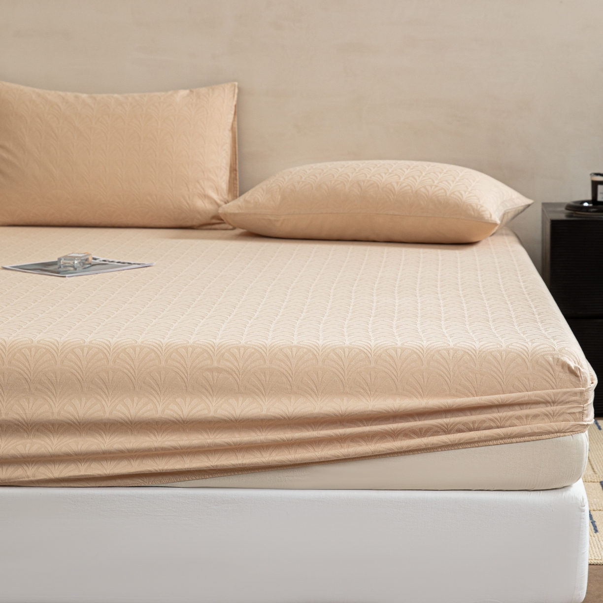 91家纺网 家纺一手货源 找家纺 眠博士 2026春夏新款60水洗立体提花床笠床笠单价 床笠-杏影-卡其