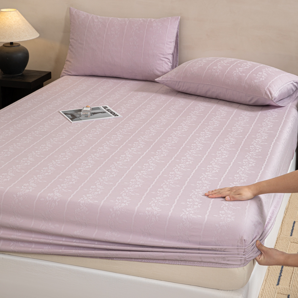 91家纺网 家纺一手货源 找家纺 眠博士 2026春夏新款60水洗立体提花床笠床笠单价 床笠-花间梦-紫