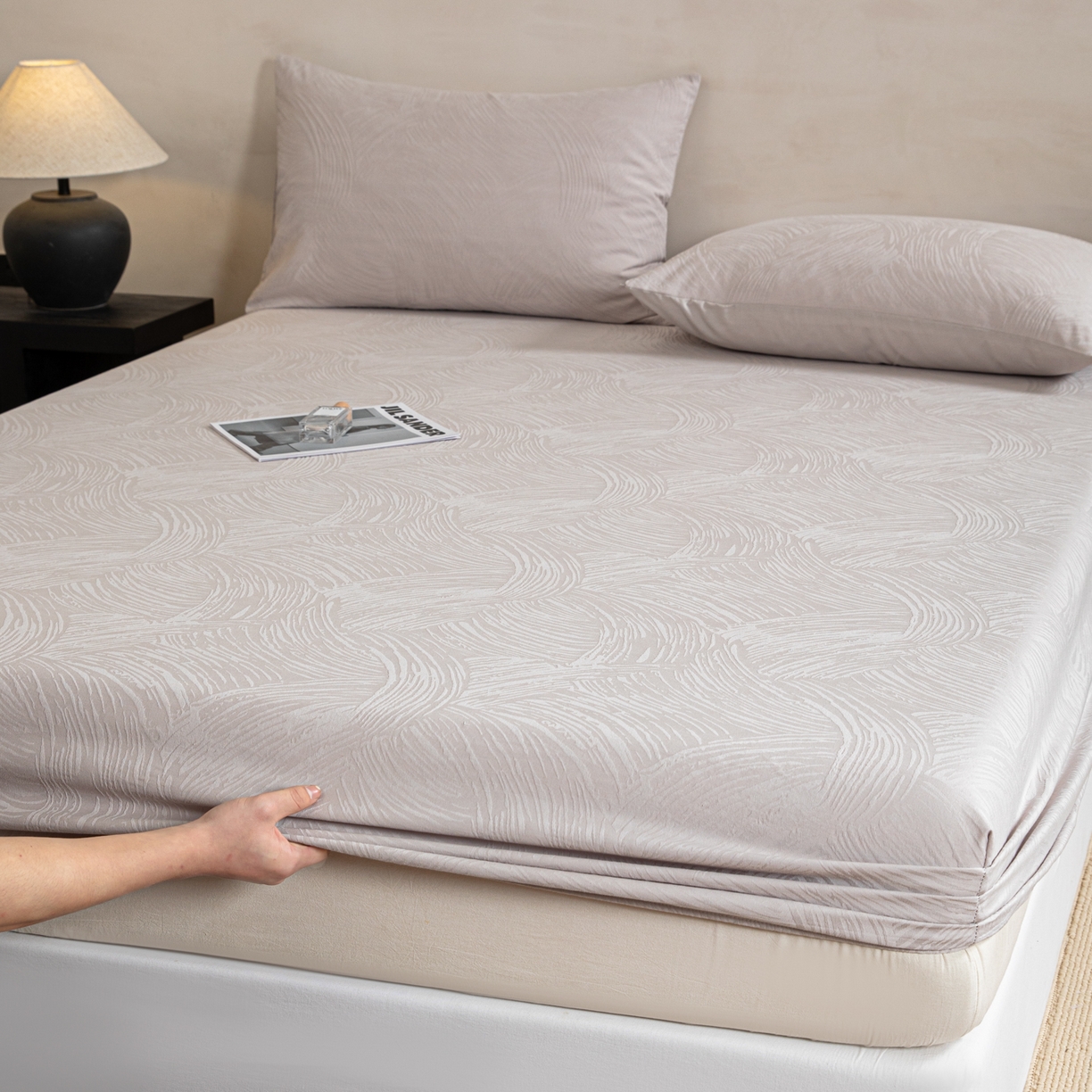 91家纺网 家纺一手货源 找家纺 眠博士 2026春夏新款60水洗立体提花床笠床笠单价 床笠-月岛弥生-灰