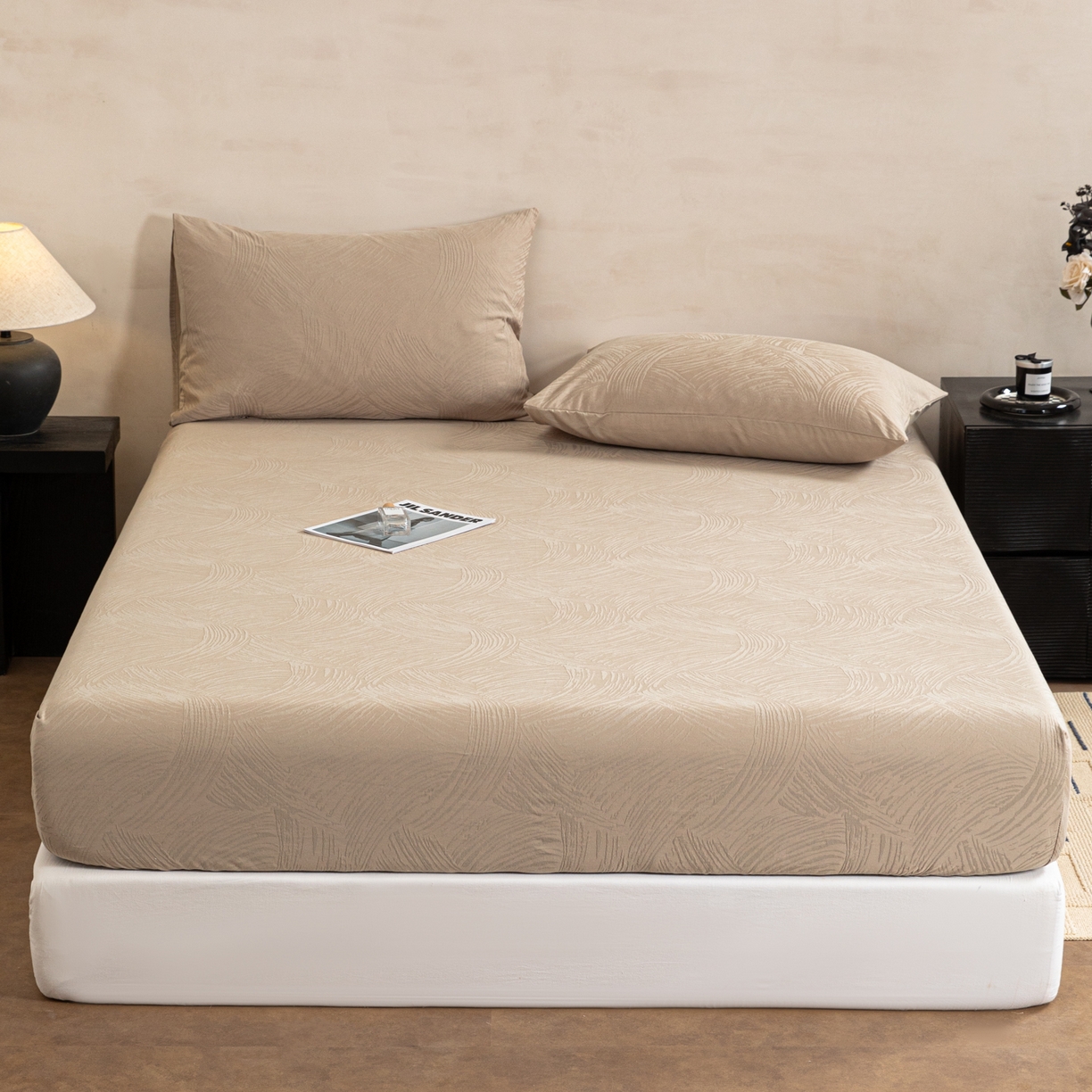 91家纺网 家纺一手货源 找家纺 眠博士 2026春夏新款60水洗立体提花床笠床笠单价 床笠-月岛弥生-杏