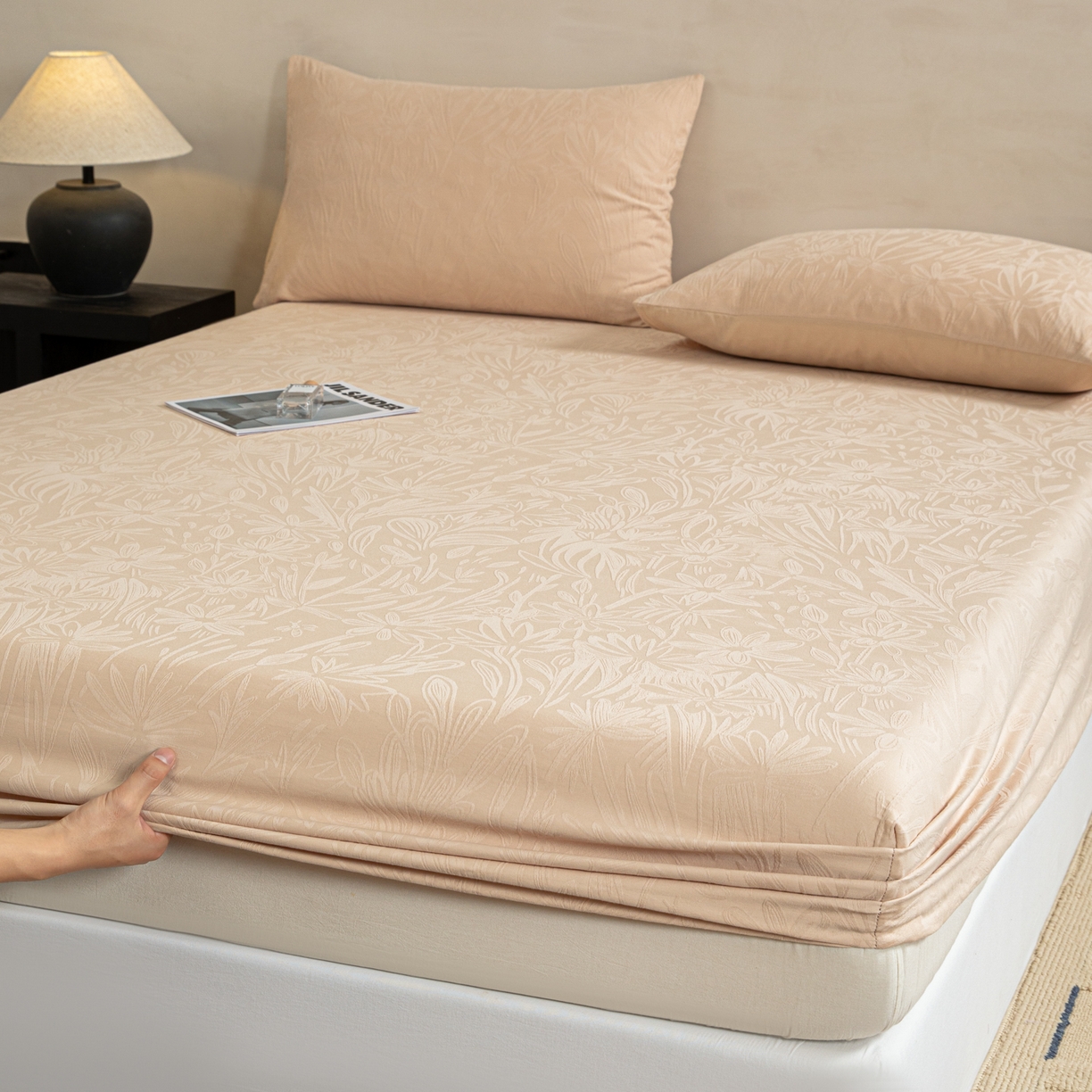 91家纺网 家纺一手货源 找家纺 眠博士 2026春夏新款60水洗立体提花床笠床笠单价 床笠-绵语-卡其