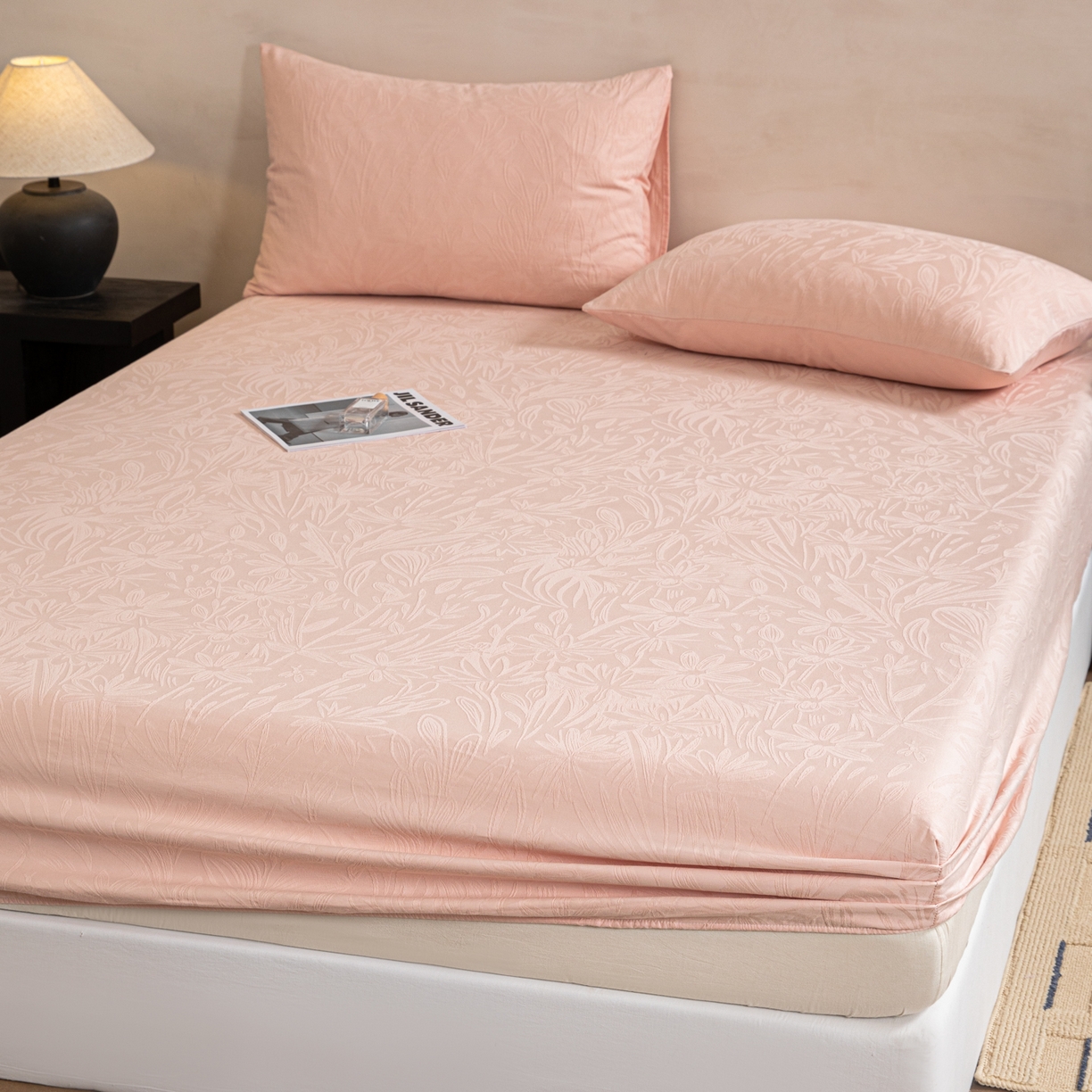 91家纺网 家纺一手货源 找家纺 眠博士 2026春夏新款60水洗立体提花床笠床笠单价 床笠-绵语-粉