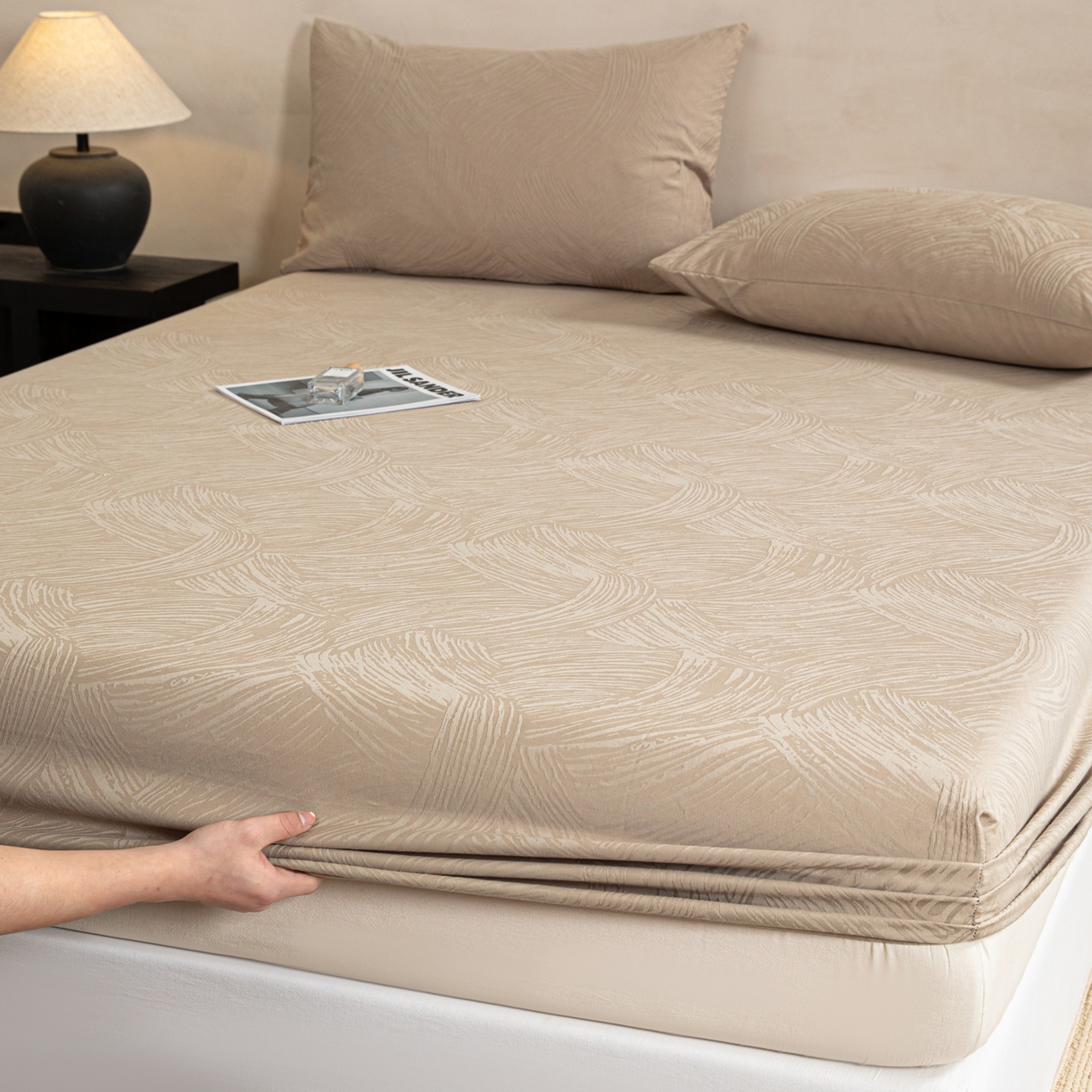 91家纺网 家纺一手货源 找家纺 眠博士 2026春夏新款60水洗立体提花床笠床笠单价 床笠-月岛弥生-杏