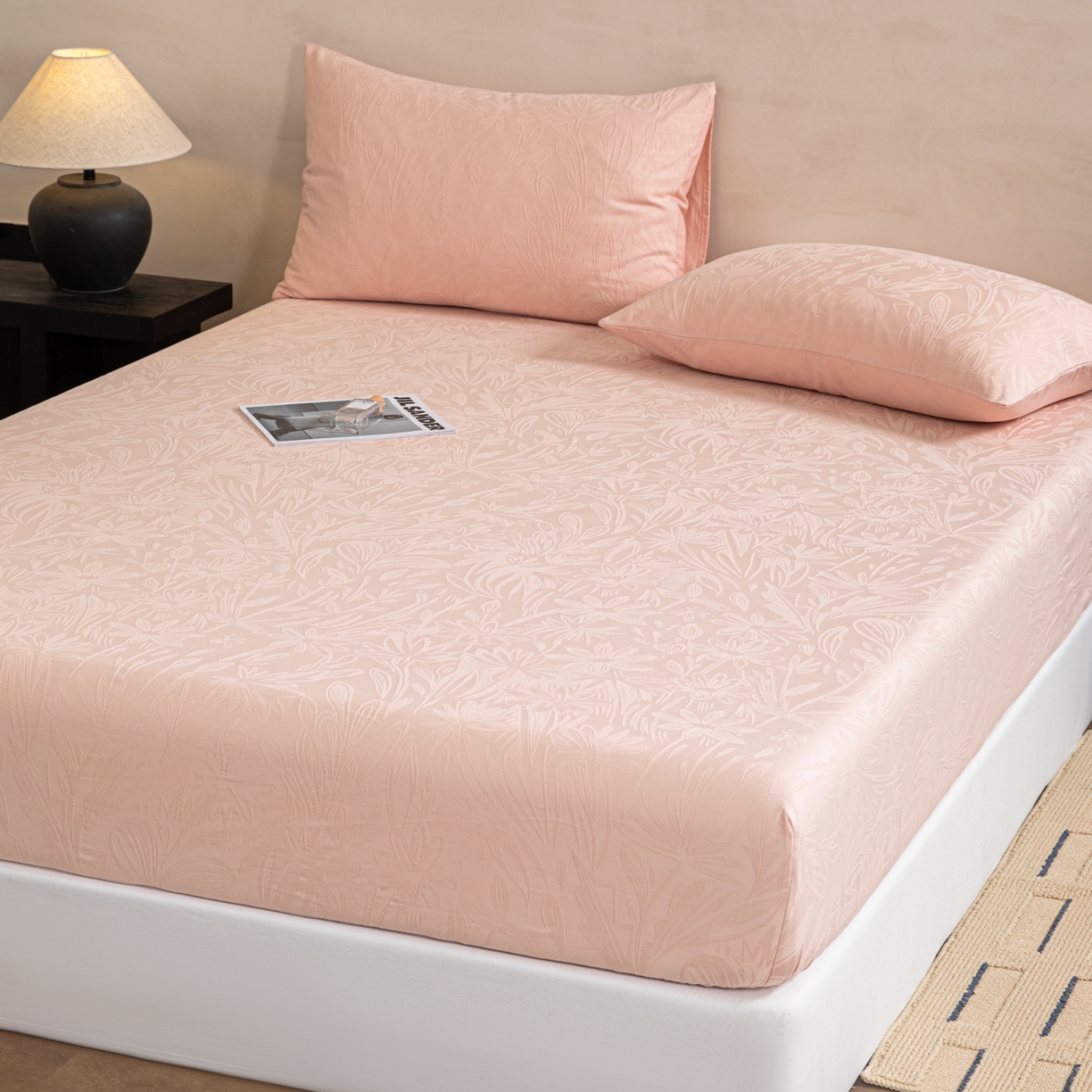 91家纺网 家纺一手货源 找家纺 眠博士 2026春夏新款60水洗立体提花床笠床笠单价 床笠-绵语-粉