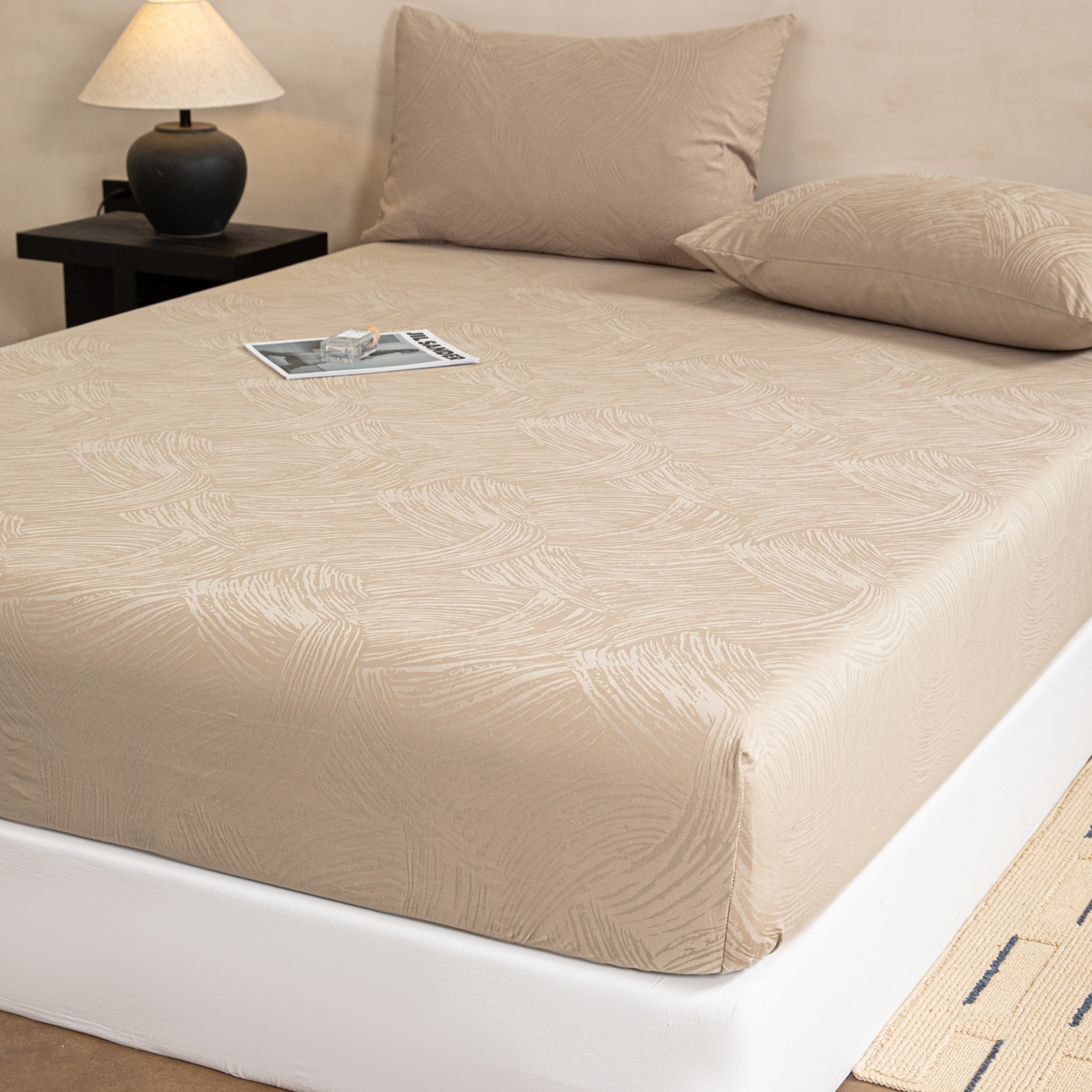 91家纺网 家纺一手货源 找家纺 眠博士 2026春夏新款60水洗立体提花床笠床笠单价 床笠-月岛弥生-杏