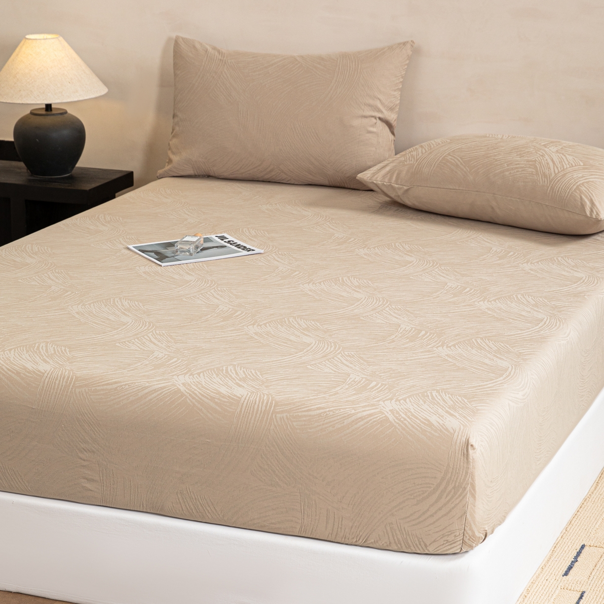 91家纺网 家纺一手货源 找家纺 眠博士 2026春夏新款60水洗立体提花床笠床笠单价 床笠-月岛弥生-杏