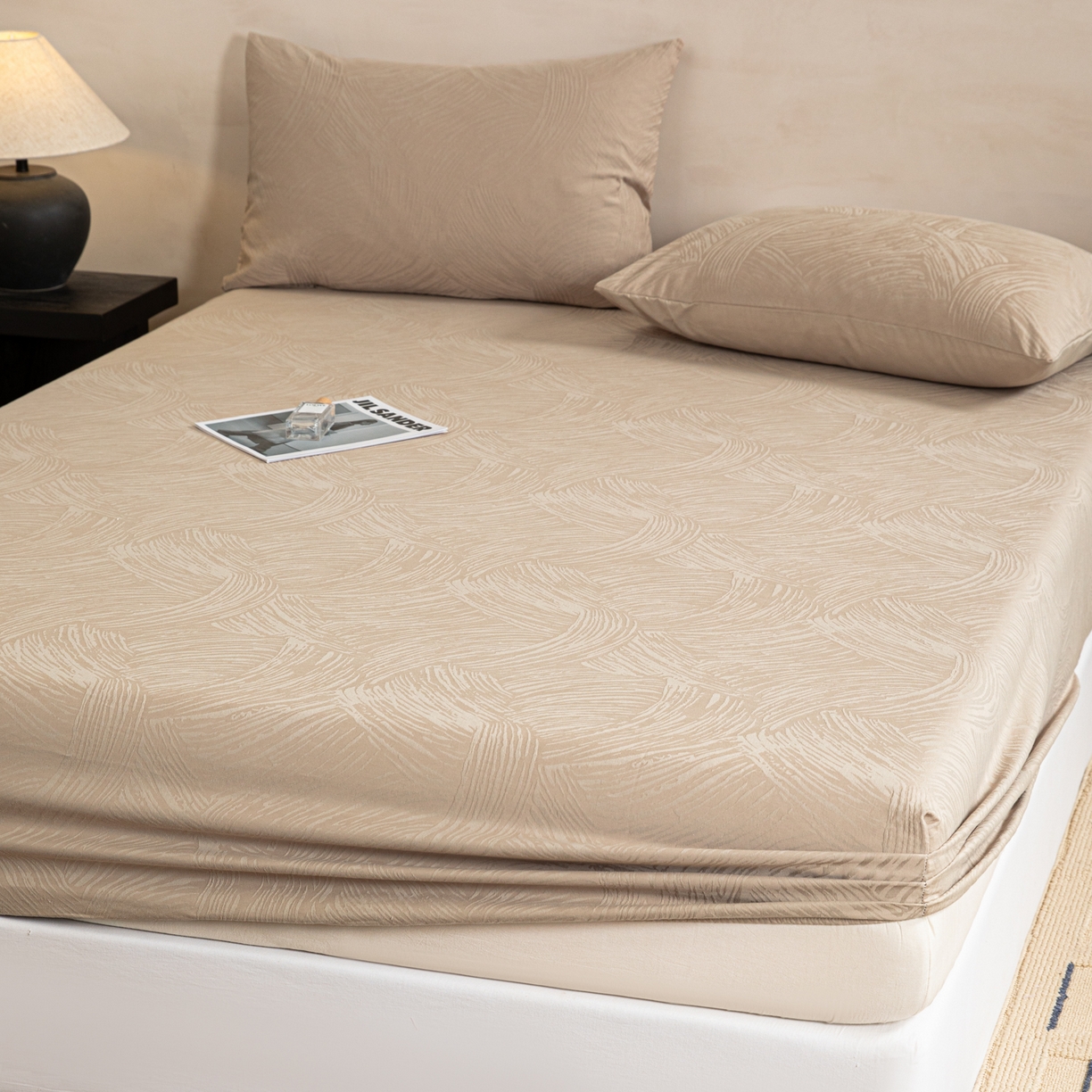 91家纺网 家纺一手货源 找家纺 眠博士 2026春夏新款60水洗立体提花床笠床笠单价 床笠-月岛弥生-杏