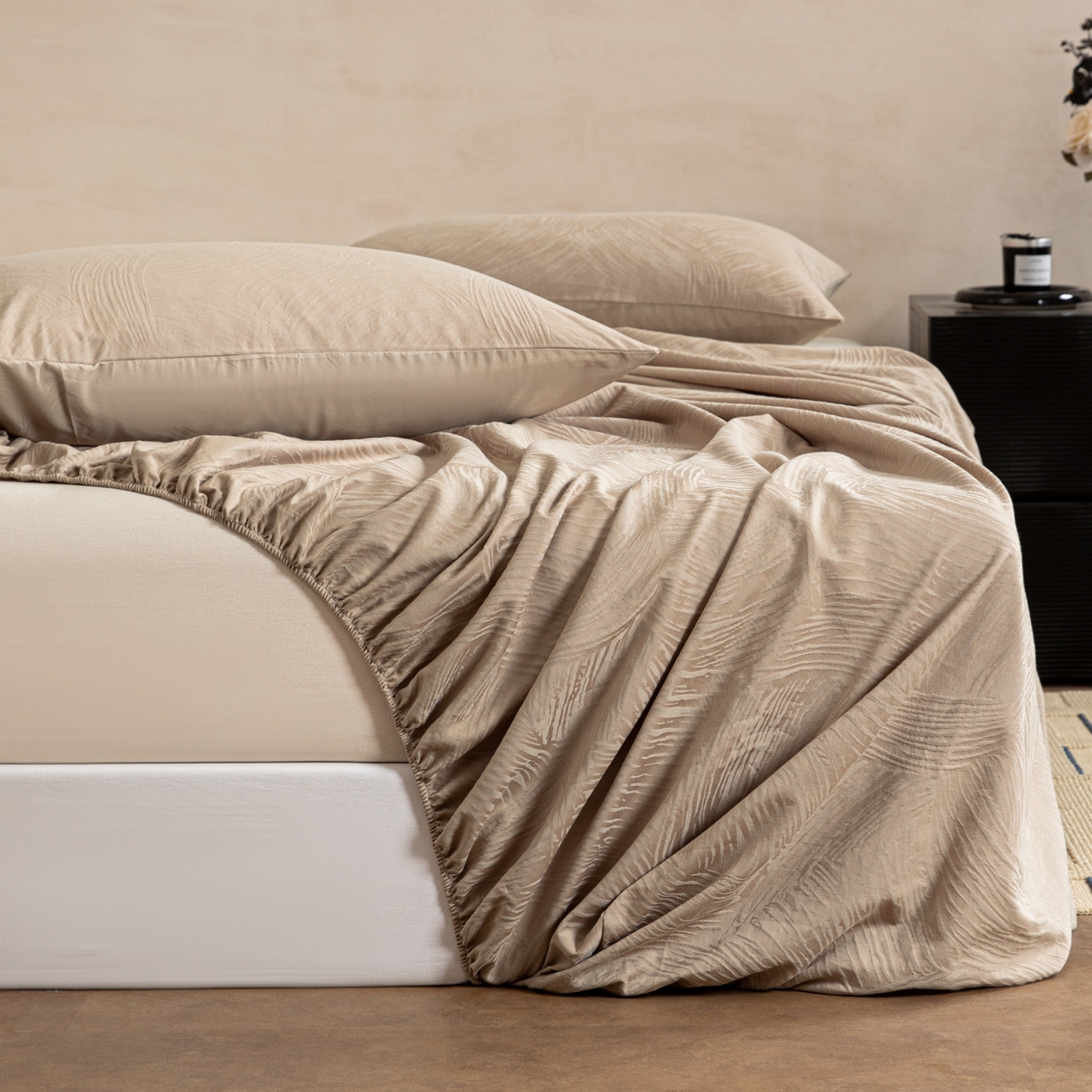 91家纺网 家纺一手货源 找家纺 眠博士 2026春夏新款60水洗立体提花床笠床笠单价 床笠-月岛弥生-杏