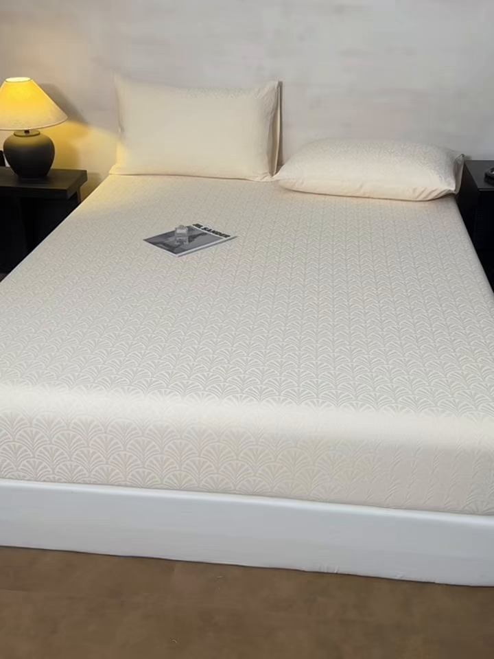 91家纺网 家纺一手货源 找家纺 眠博士 2026春夏新款60水洗立体提花床笠床笠单价 床笠-杏影-奶白