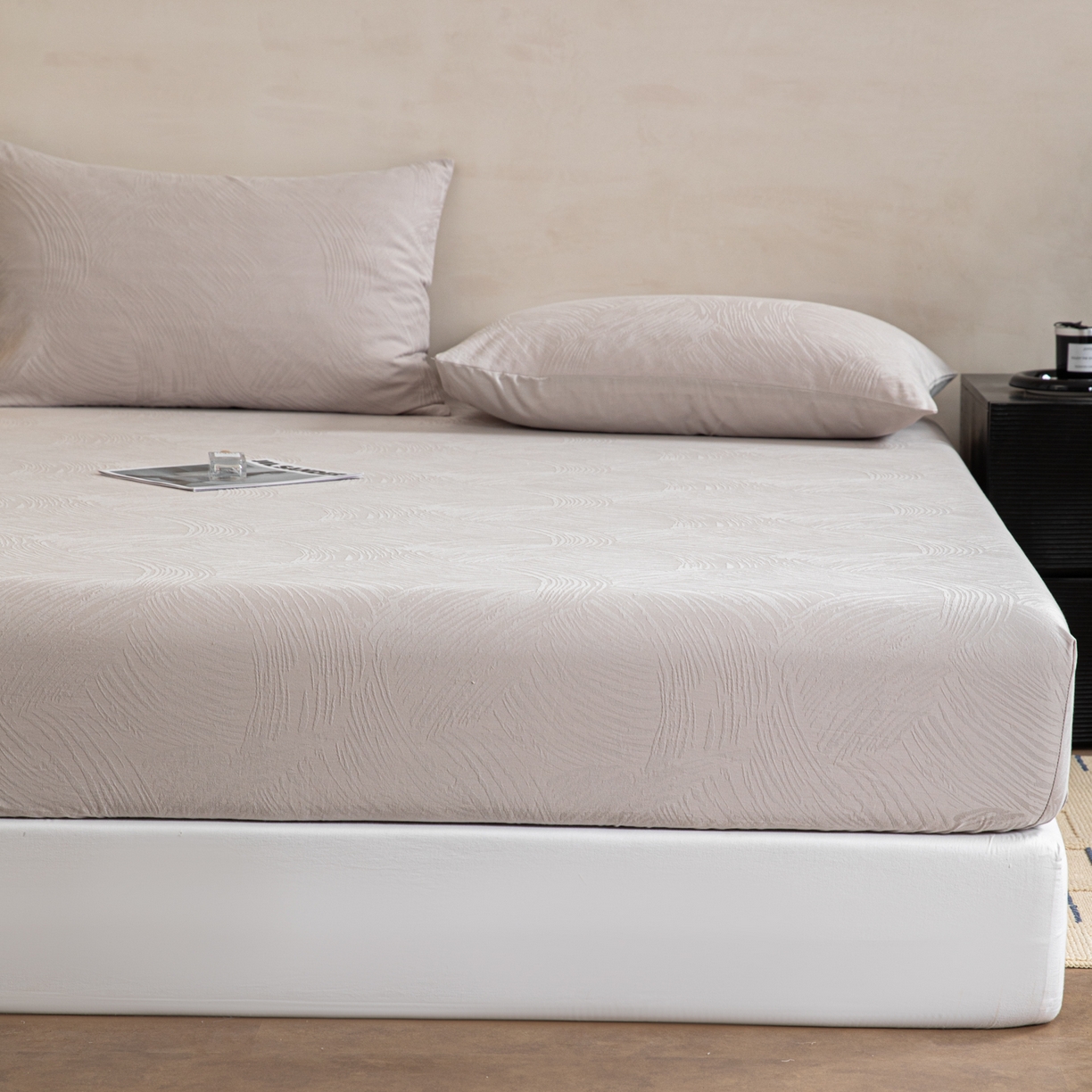 91家纺网 家纺一手货源 找家纺 眠博士 2026春夏新款60水洗立体提花床笠床笠单价 床笠-月岛弥生-灰