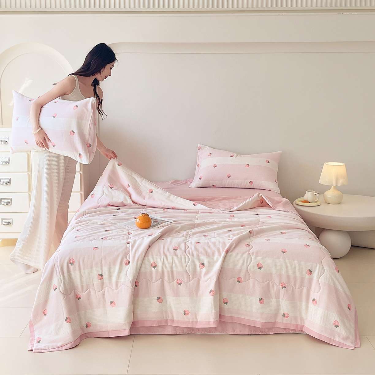 91家纺网 家纺一手货源 找家纺 （总）莱宁被业 2026新款A类全棉有氧双层纱印花大豆夏被