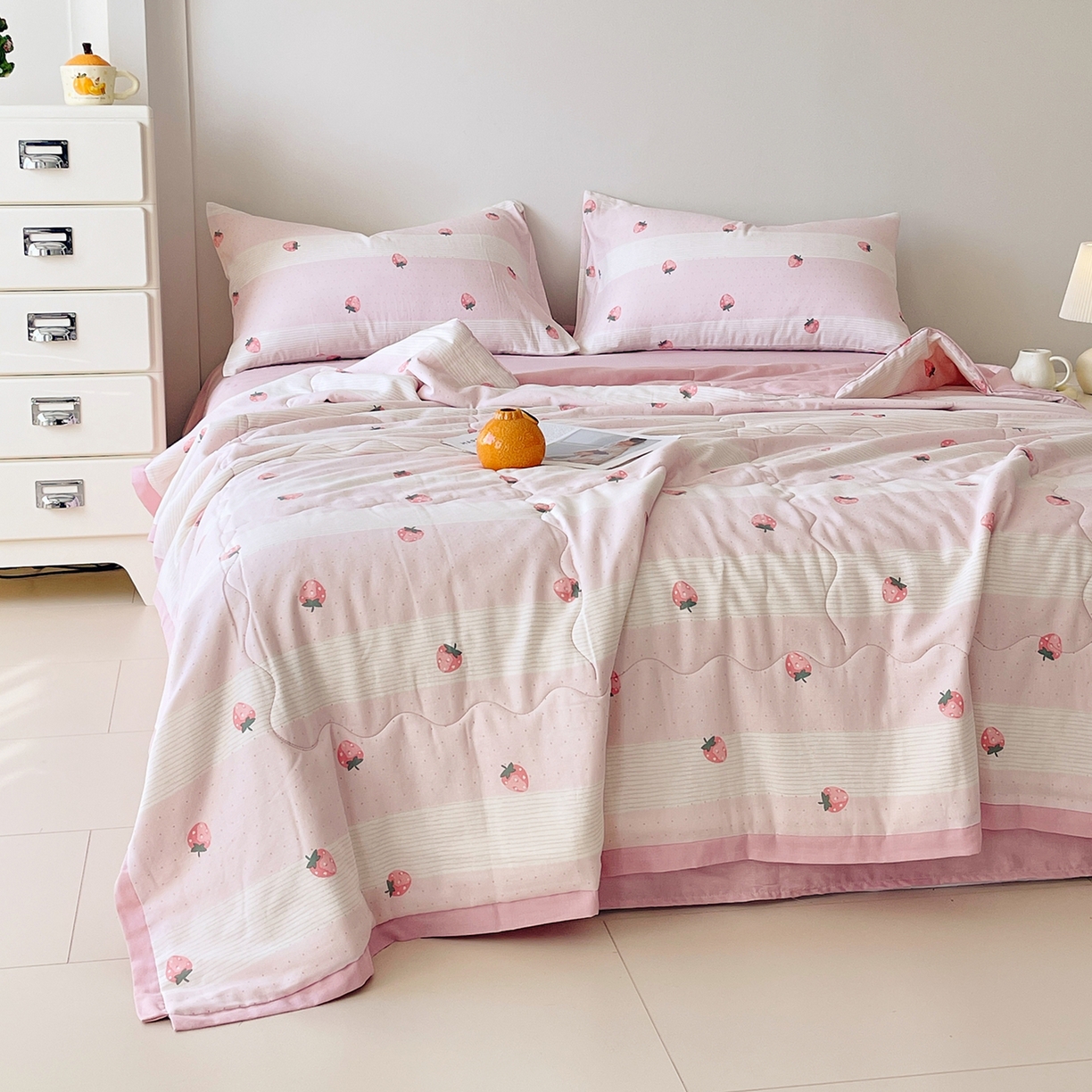 91家纺网 家纺一手货源 找家纺 （总）莱宁被业 2026新款A类全棉有氧双层纱印花大豆夏被