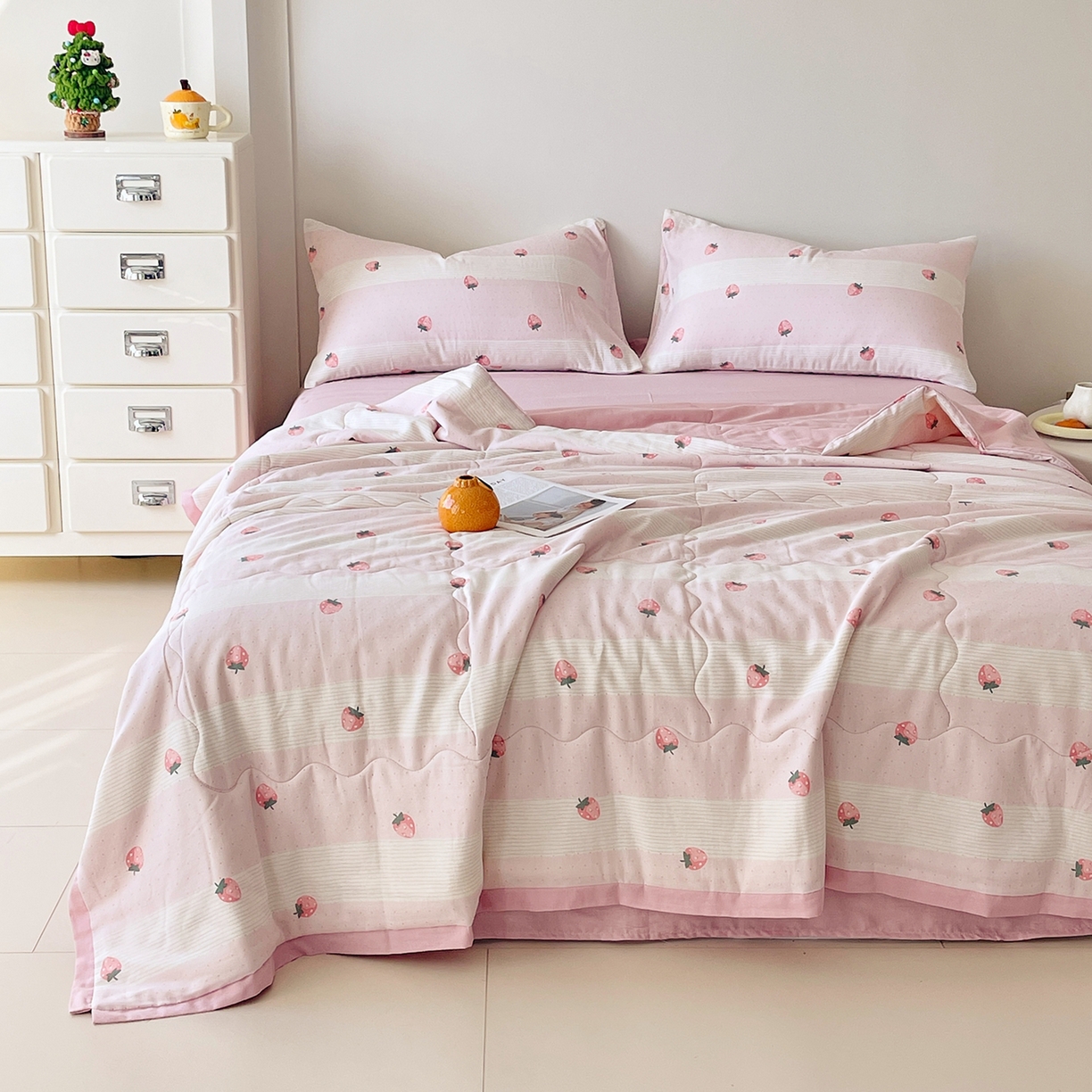 91家纺网 家纺一手货源 找家纺 （总）莱宁被业 2026新款A类全棉有氧双层纱印花大豆夏被