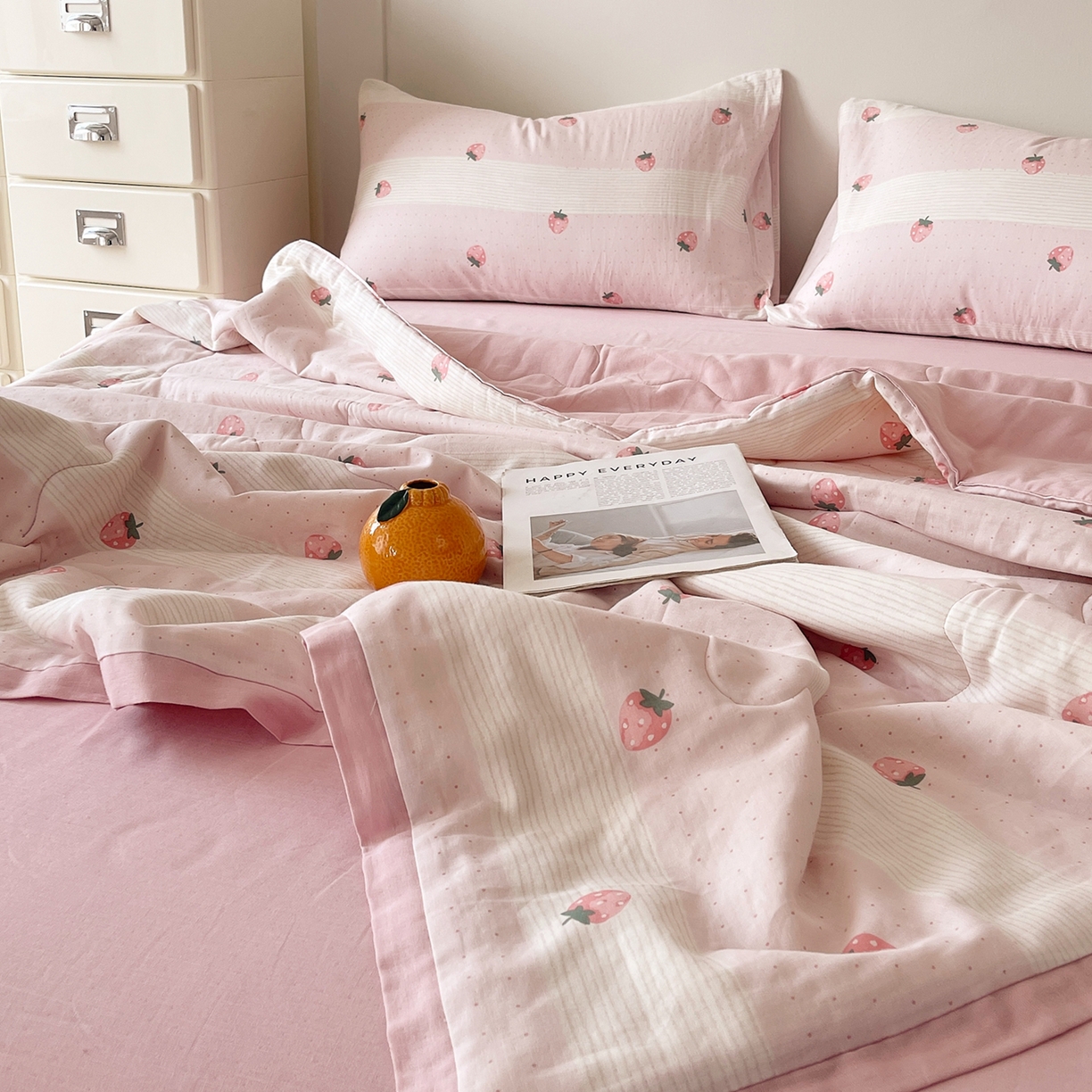 91家纺网 家纺一手货源 找家纺 （总）莱宁被业 2026新款A类全棉有氧双层纱印花大豆夏被