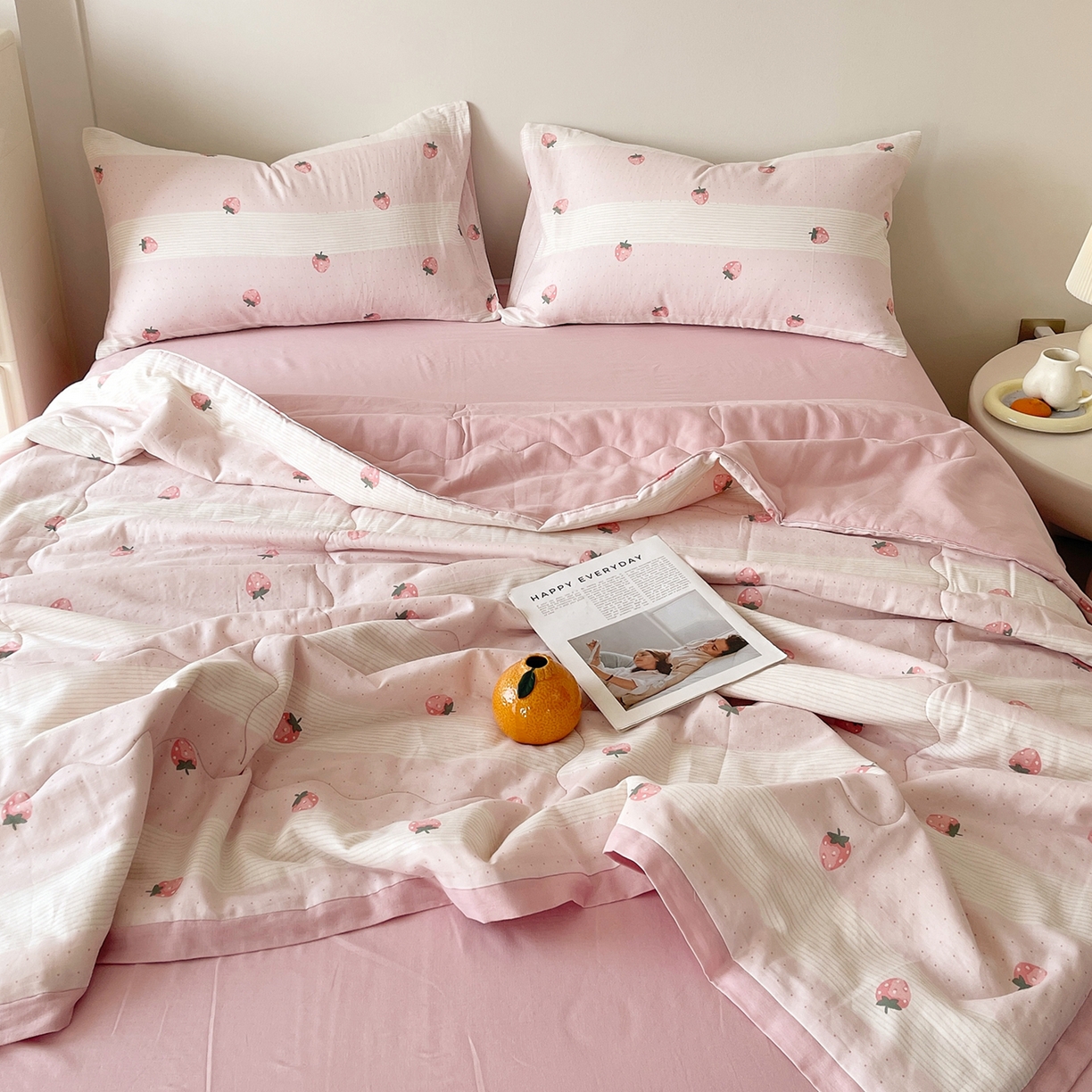 91家纺网 家纺一手货源 找家纺 （总）莱宁被业 2026新款A类全棉有氧双层纱印花大豆夏被