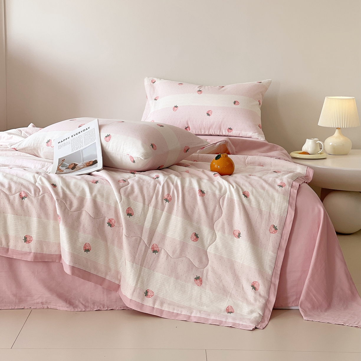 91家纺网 家纺一手货源 找家纺 （总）莱宁被业 2026新款A类全棉有氧双层纱印花大豆夏被