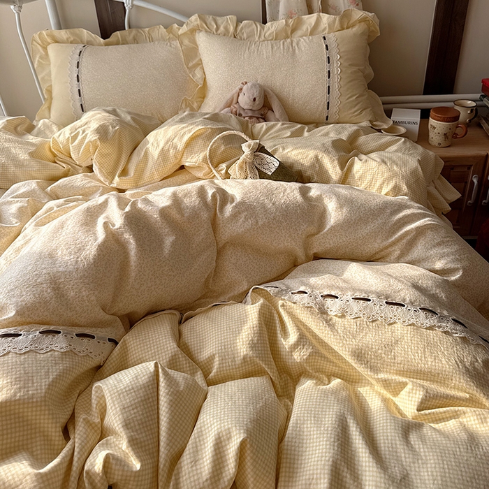 91家纺网 家纺一手货源 找家纺 （总）韩都家居 2026春夏新款韩式小碎花水洗古棉花边四件套