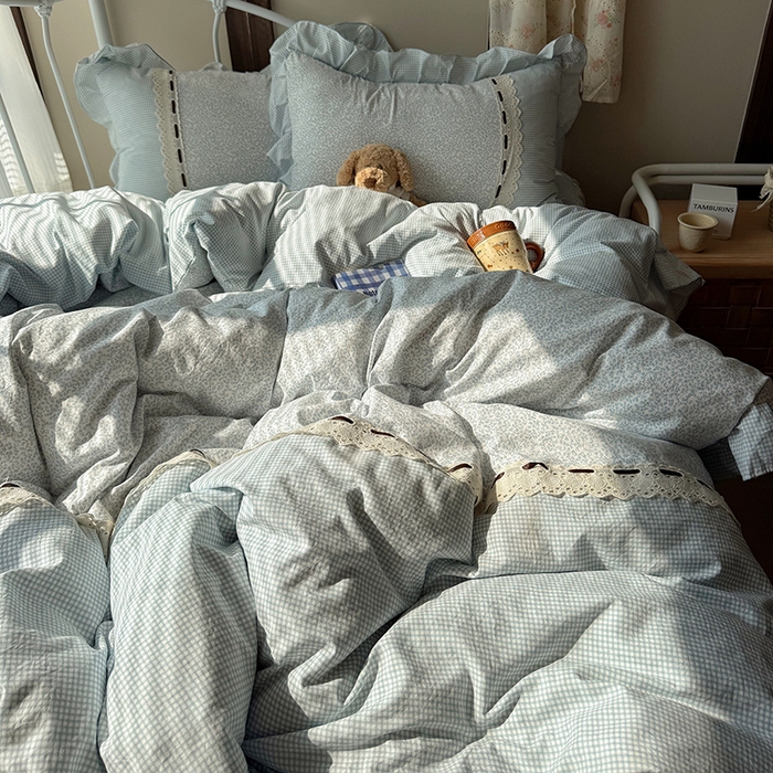 91家纺网 家纺一手货源 找家纺 （总）韩都家居 2026春夏新款韩式小碎花水洗古棉花边四件套