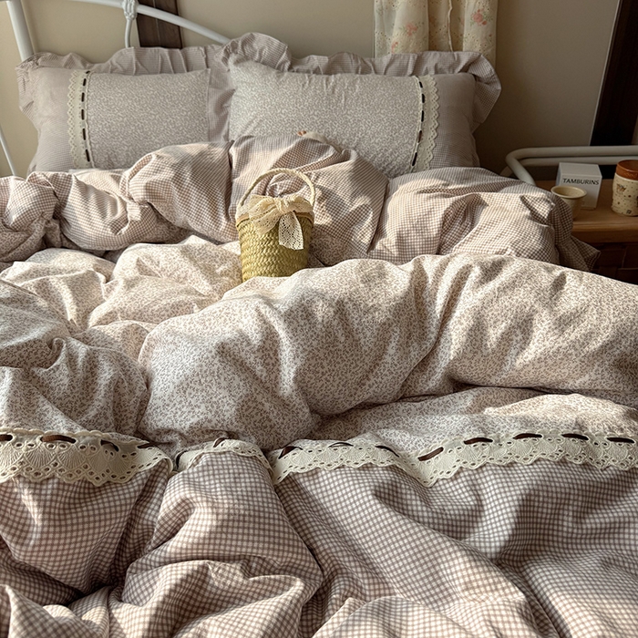 91家纺网 家纺一手货源 找家纺 （总）韩都家居 2026春夏新款韩式小碎花水洗古棉花边四件套