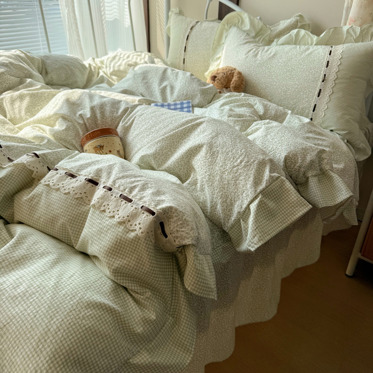 91家纺网 家纺一手货源 找家纺 （总）韩都家居 2026春夏新款韩式小碎花水洗古棉花边四件套