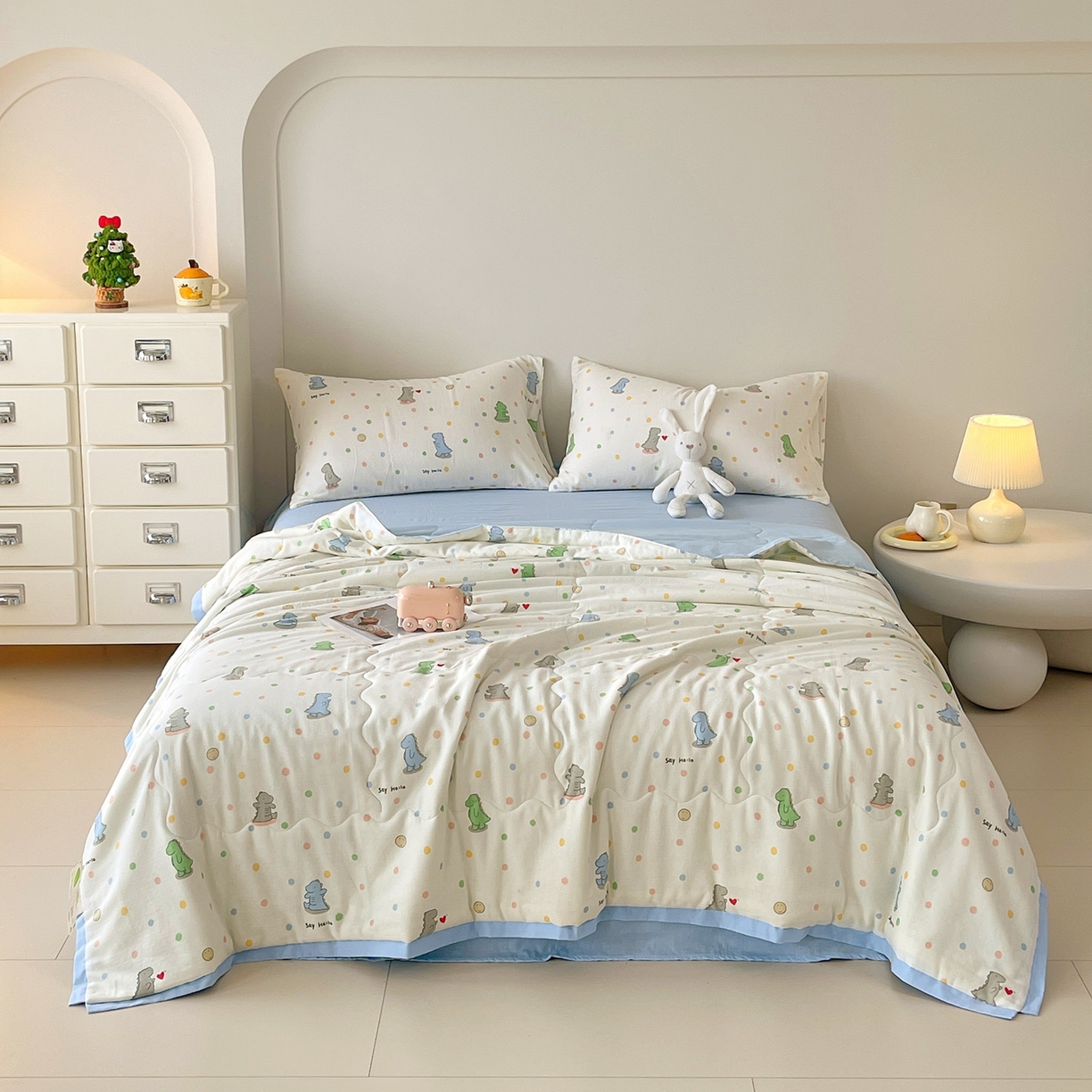 91家纺网 家纺一手货源 找家纺 （总）莱宁被业 2026新款A类全棉有氧双层纱印花大豆夏被