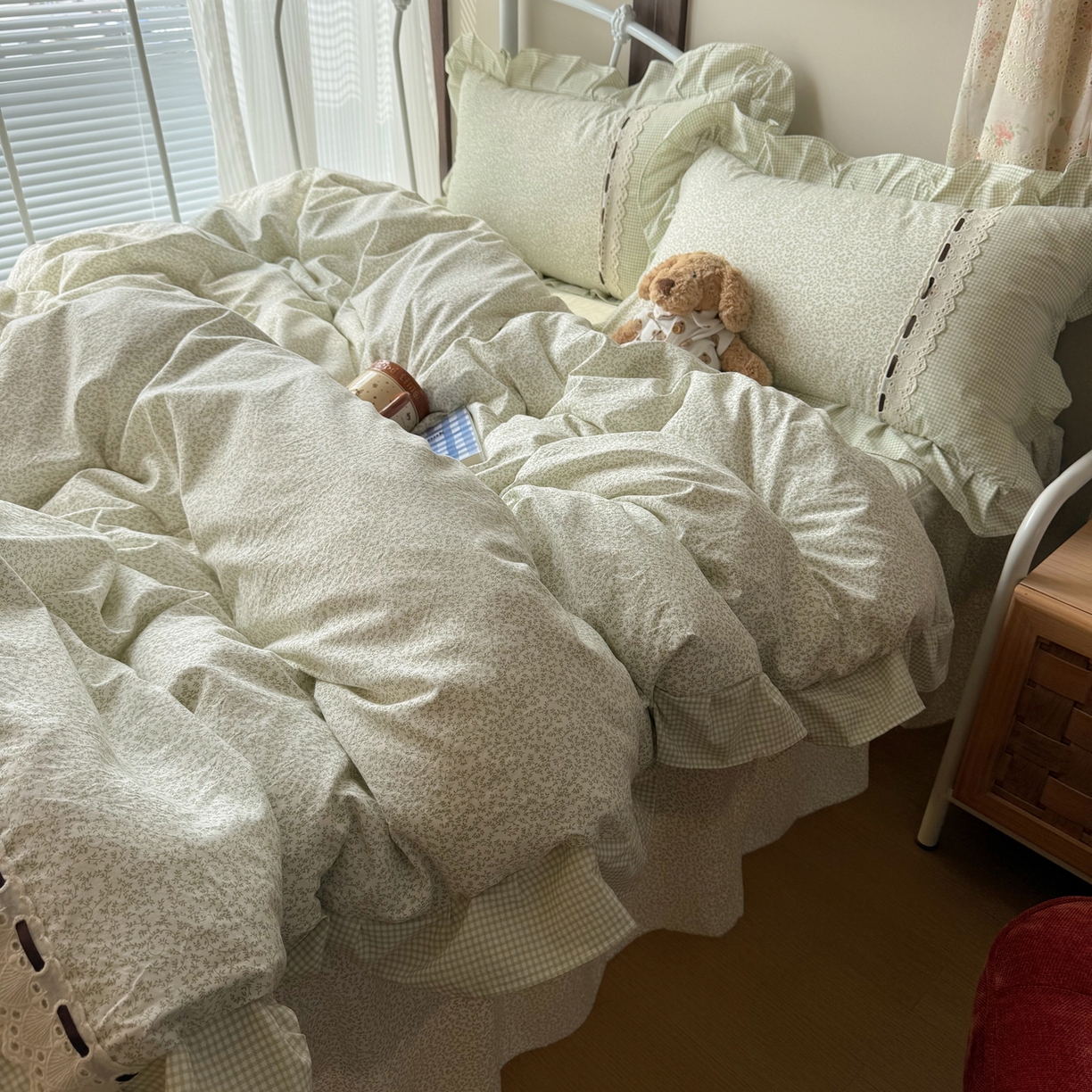 91家纺网 家纺一手货源 找家纺 （总）韩都家居 2026春夏新款韩式小碎花水洗古棉花边四件套