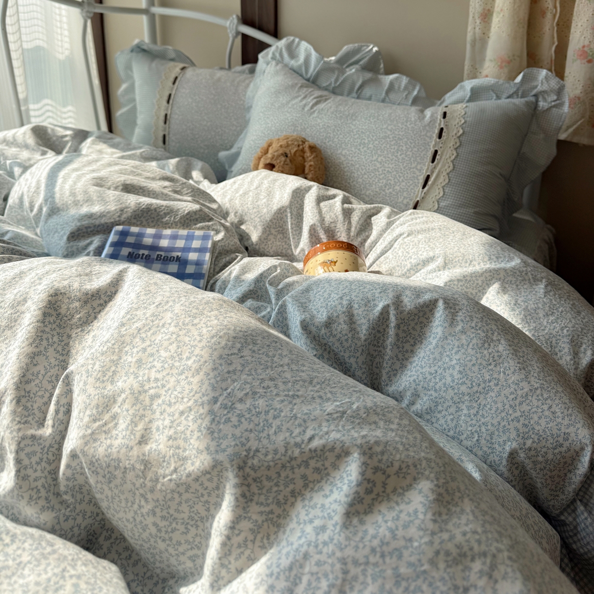 91家纺网 家纺一手货源 找家纺 韩都家居 2026春夏新款韩式小碎花水洗古棉花边四件套 秘境-兰