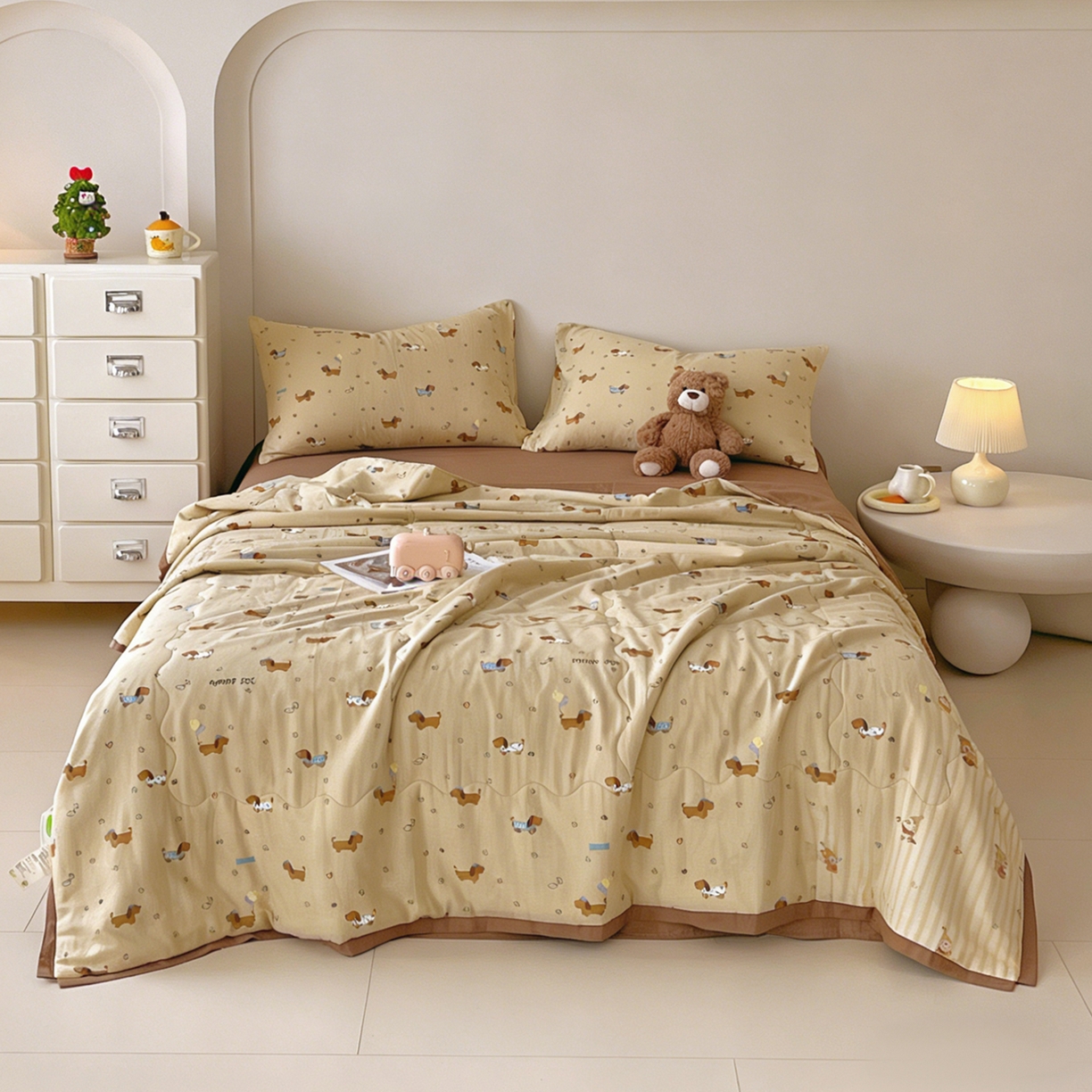 91家纺网 家纺一手货源 找家纺 （总）莱宁被业 2026新款A类全棉有氧双层纱印花大豆夏被