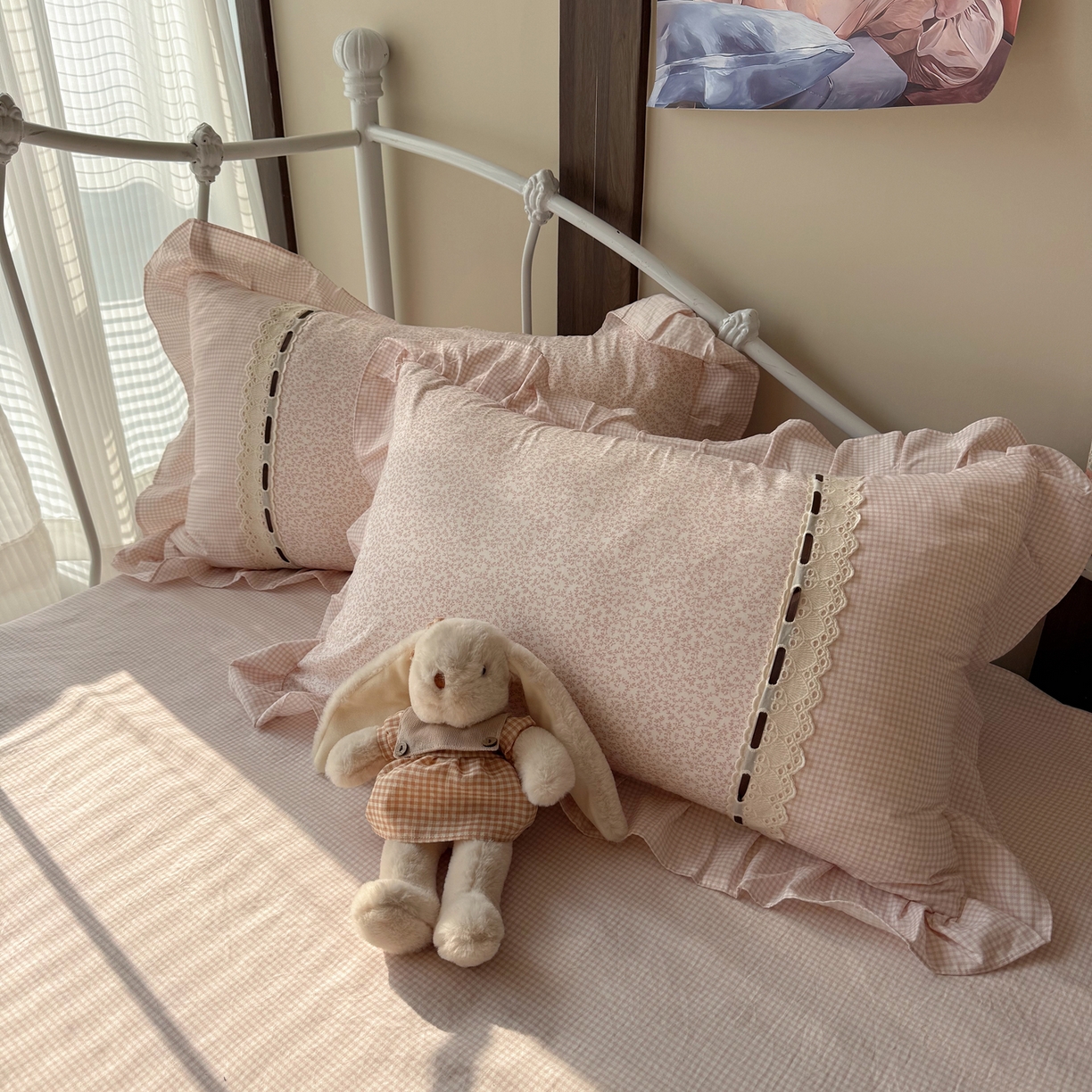 91家纺网 家纺一手货源 找家纺 韩都家居 2026春夏新款韩式小碎花水洗古棉花边四件套 秘境-玉