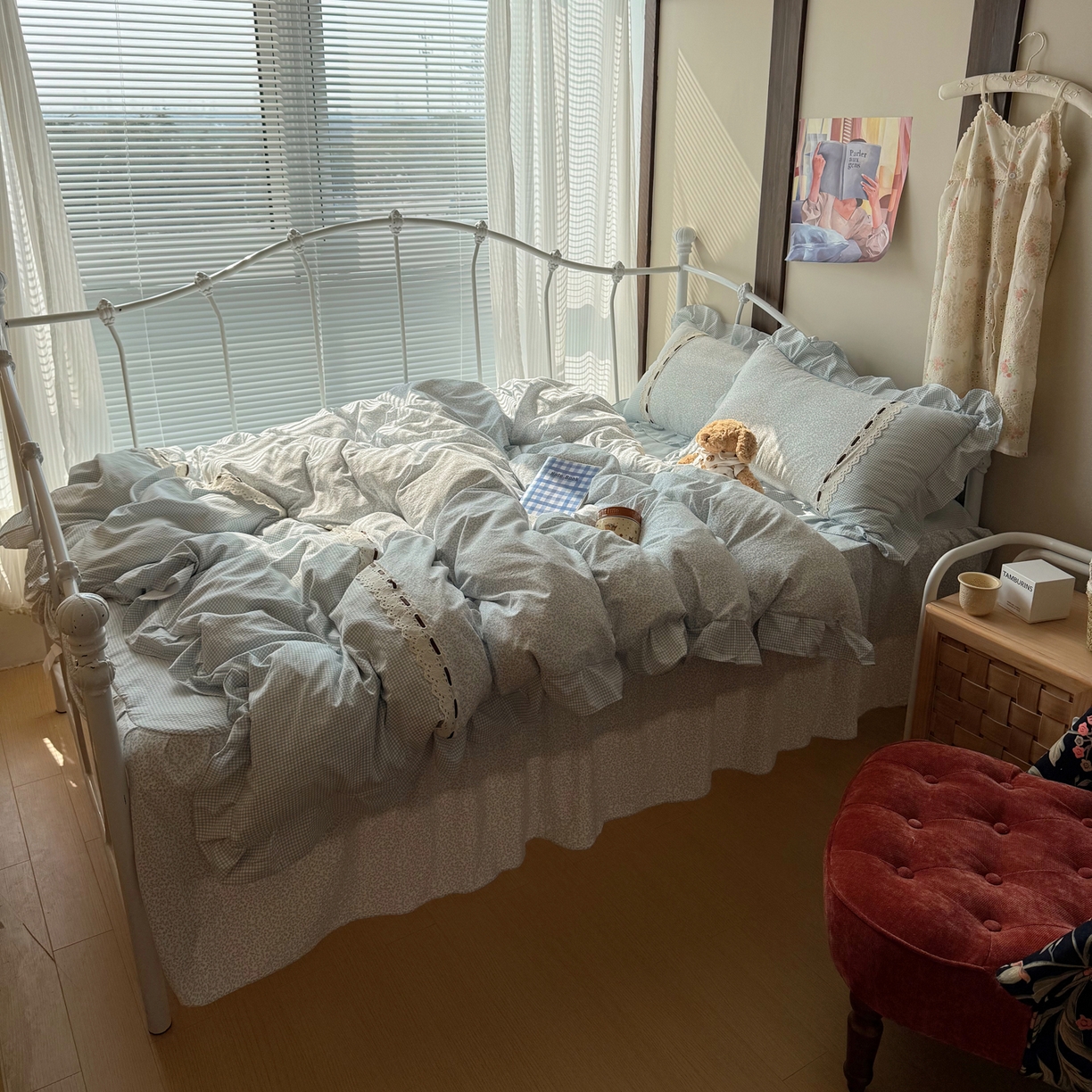 91家纺网 家纺一手货源 找家纺 韩都家居 2026春夏新款韩式小碎花水洗古棉花边四件套 秘境-兰