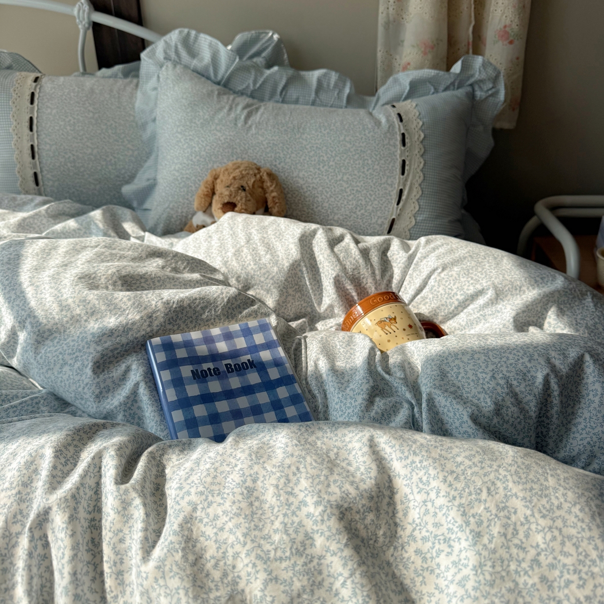 91家纺网 家纺一手货源 找家纺 韩都家居 2026春夏新款韩式小碎花水洗古棉花边四件套 秘境-兰