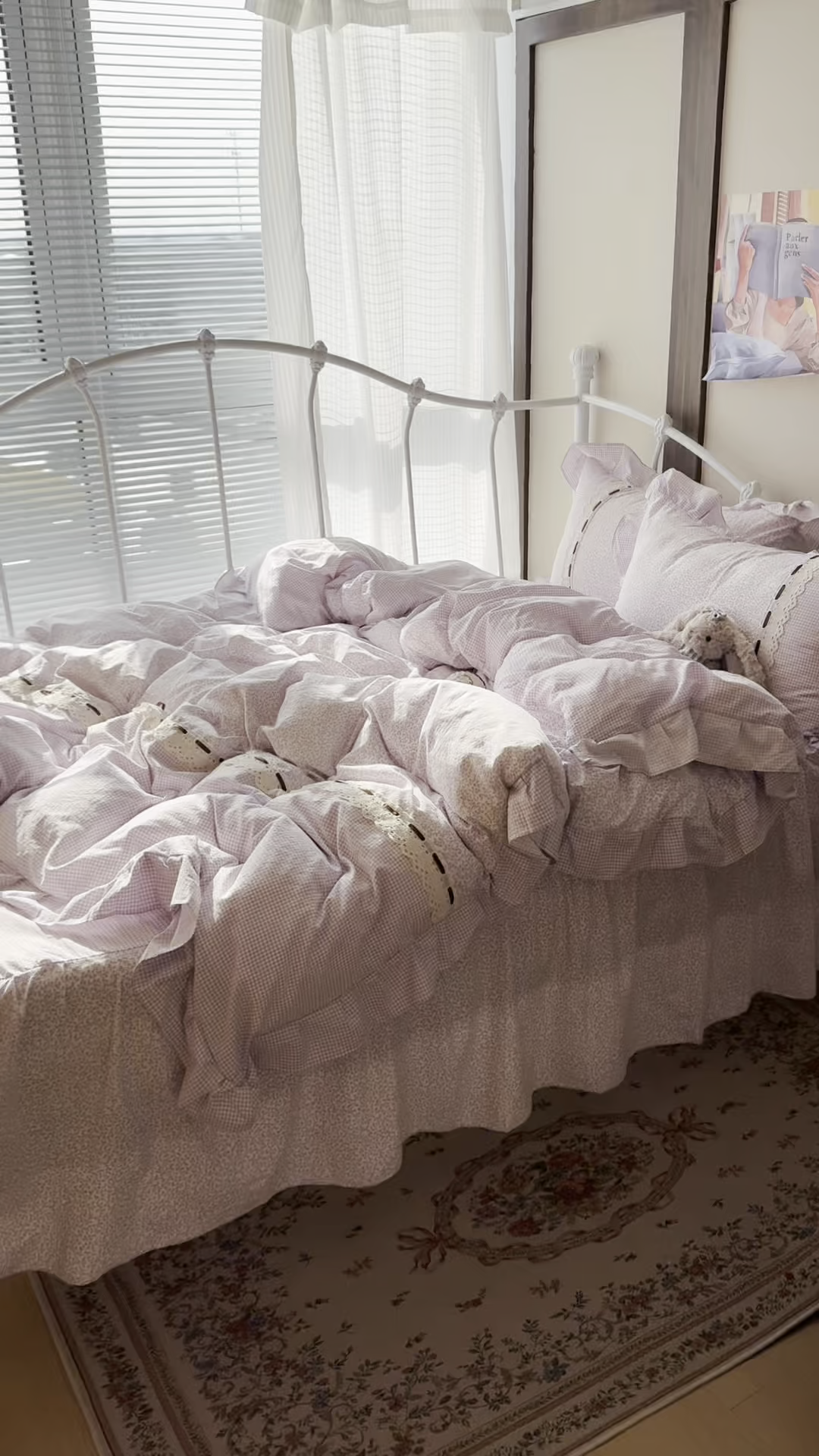 91家纺网 家纺一手货源 找家纺 韩都家居 2026春夏新款韩式小碎花水洗古棉花边四件套 秘境-紫