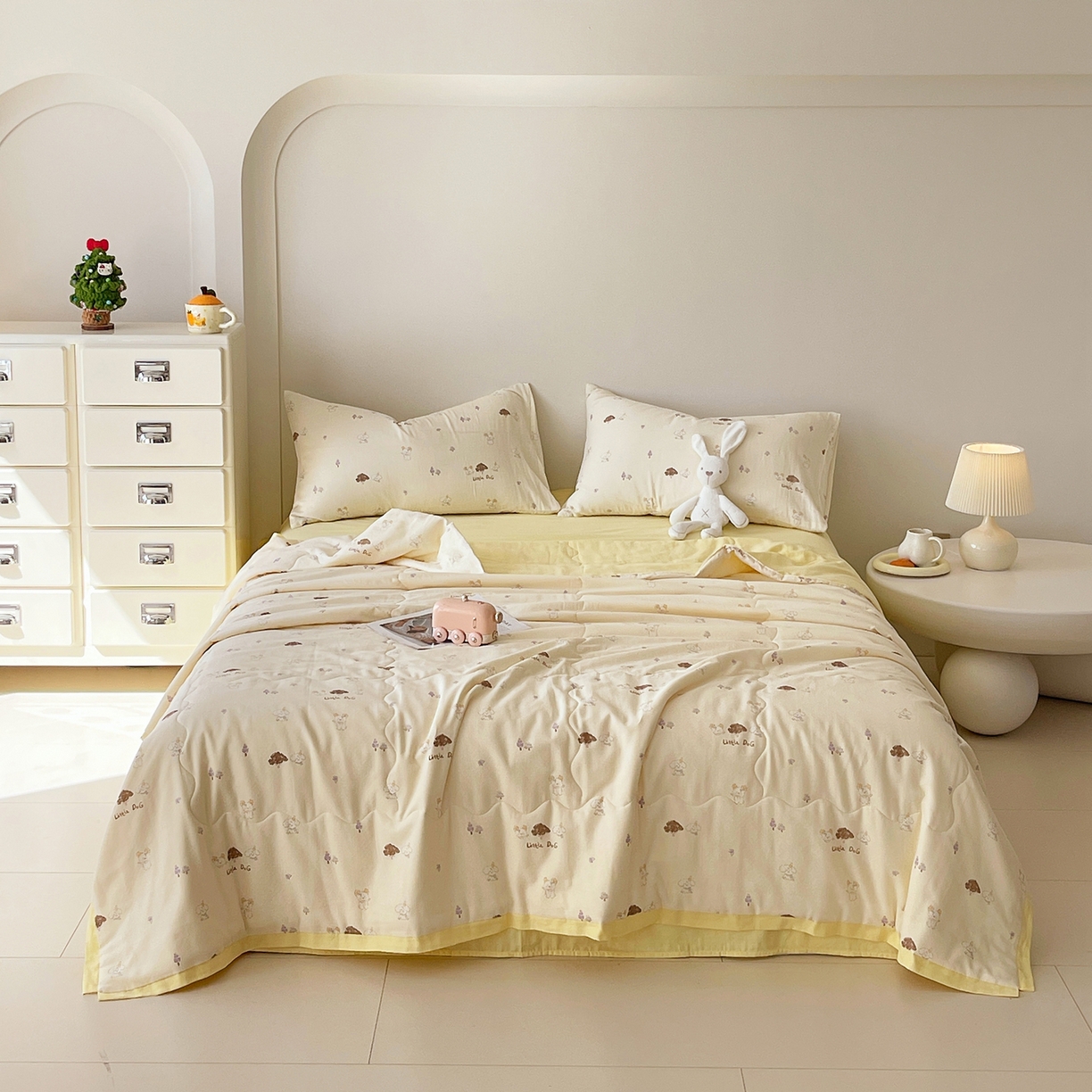 91家纺网 家纺一手货源 找家纺 （总）莱宁被业 2026新款A类全棉有氧双层纱印花大豆夏被