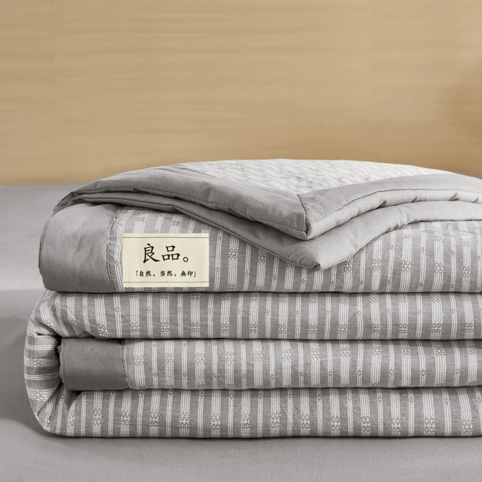 91家纺网 家纺一手货源 找家纺 鸣升家纺 2026新款全棉纯棉麦香提花系列大豆夏被夏凉被空调被 麦香提花条纹灰
