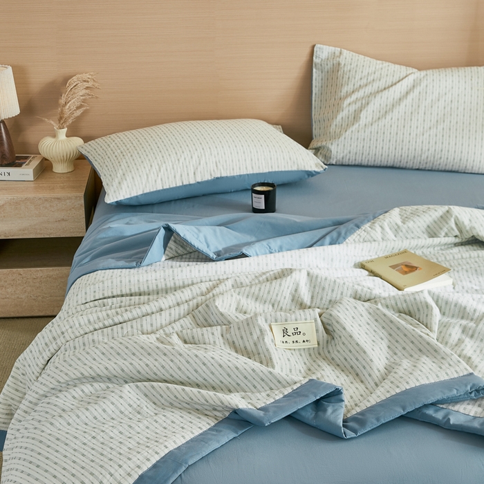 91家纺网 家纺一手货源 找家纺 鸣升家纺 2026新款全棉纯棉麦香提花系列大豆夏被夏凉被空调被 麦香提花简约绿