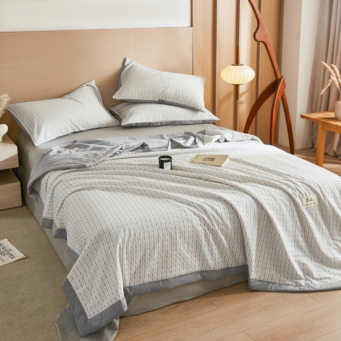 91家纺网 家纺一手货源 找家纺 鸣升家纺 2026新款全棉纯棉麦香提花系列大豆夏被夏凉被空调被 麦香提花简约灰