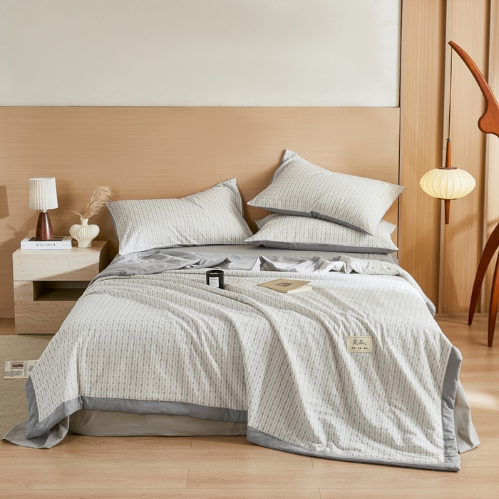 91家纺网 家纺一手货源 找家纺 鸣升家纺 2026新款全棉纯棉麦香提花系列大豆夏被夏凉被空调被 麦香提花简约灰