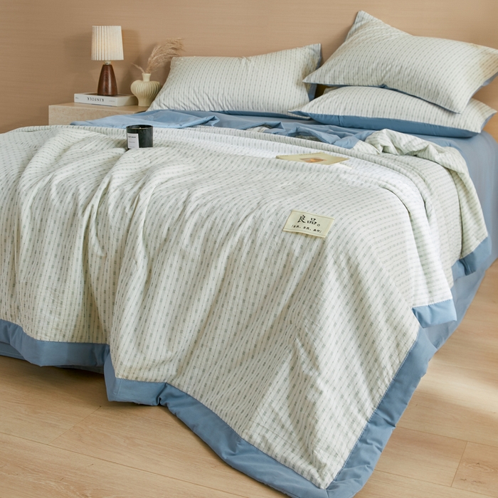 91家纺网 家纺一手货源 找家纺 鸣升家纺 2026新款全棉纯棉麦香提花系列大豆夏被夏凉被空调被 麦香提花简约绿