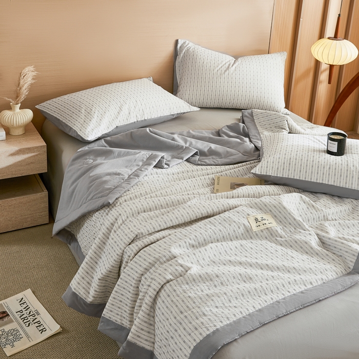 91家纺网 家纺一手货源 找家纺 鸣升家纺 2026新款全棉纯棉麦香提花系列大豆夏被夏凉被空调被 麦香提花简约灰