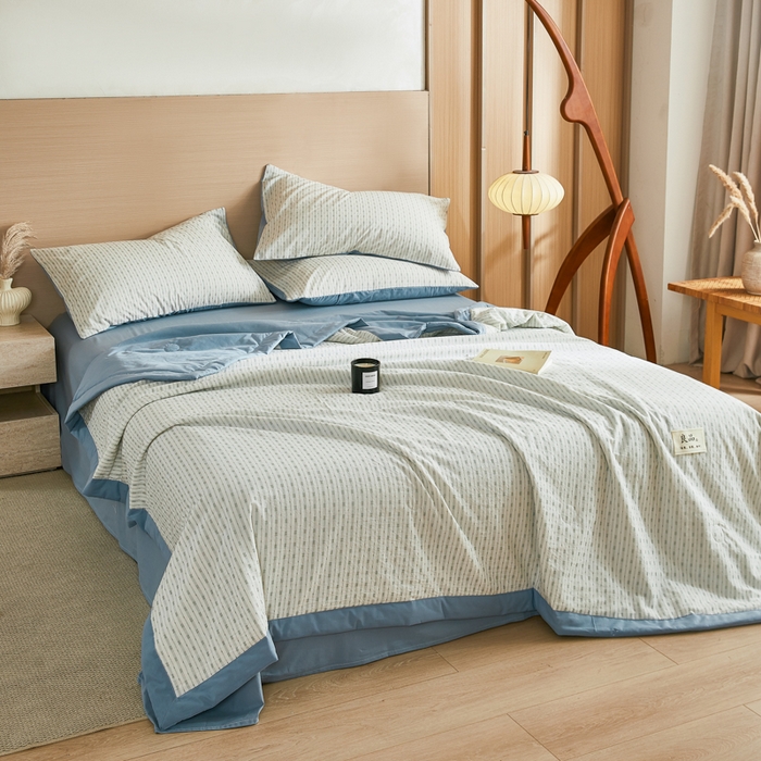 91家纺网 家纺一手货源 找家纺 鸣升家纺 2026新款全棉纯棉麦香提花系列大豆夏被夏凉被空调被 麦香提花简约绿