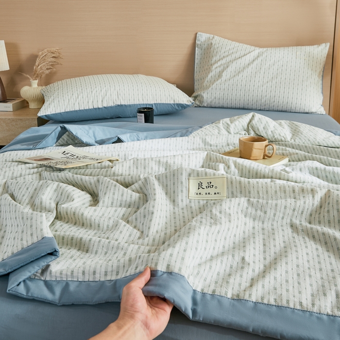 91家纺网 家纺一手货源 找家纺 鸣升家纺 2026新款全棉纯棉麦香提花系列大豆夏被夏凉被空调被 麦香提花简约绿