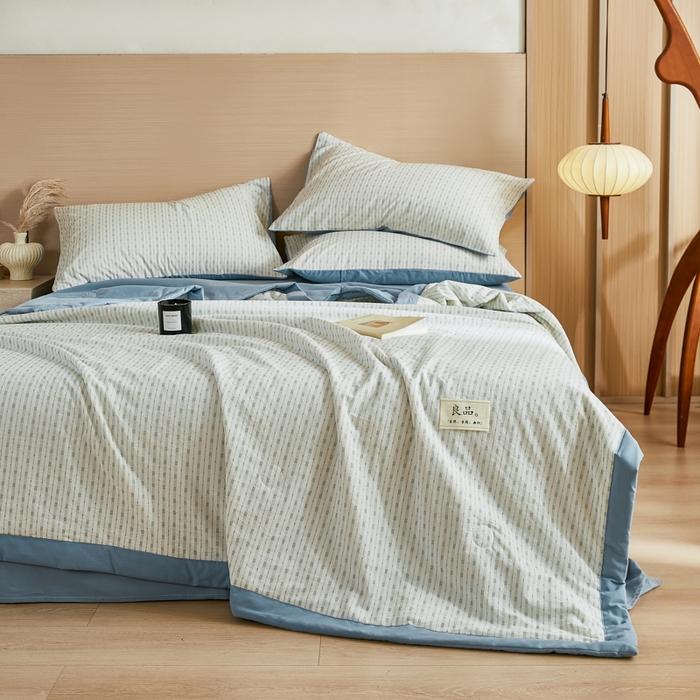91家纺网 家纺一手货源 找家纺 鸣升家纺 2026新款全棉纯棉麦香提花系列大豆夏被夏凉被空调被 麦香提花简约绿