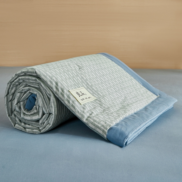 91家纺网 家纺一手货源 找家纺 鸣升家纺 2026新款全棉纯棉麦香提花系列大豆夏被夏凉被空调被 麦香提花条纹绿