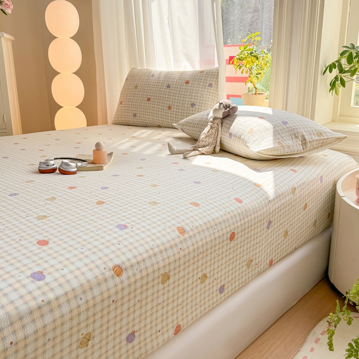 91家纺网 家纺一手货源 找家纺 （总）丝芙妮家居 2026新款四季皱皱棉柔软透气不闷汗木棉床笠单件三件套-系列三