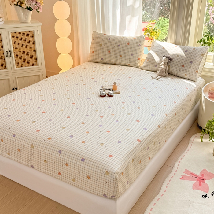 91家纺网 家纺一手货源 找家纺 （总）丝芙妮家居 2026新款四季皱皱棉柔软透气不闷汗木棉床笠单件三件套-系列三