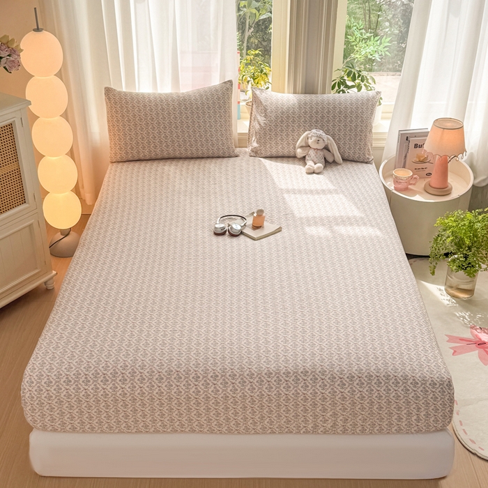 91家纺网 家纺一手货源 找家纺 丝芙妮家居 2026新款四季皱皱棉柔软透气不闷汗木棉床笠单件三件套-系列三 花清梦