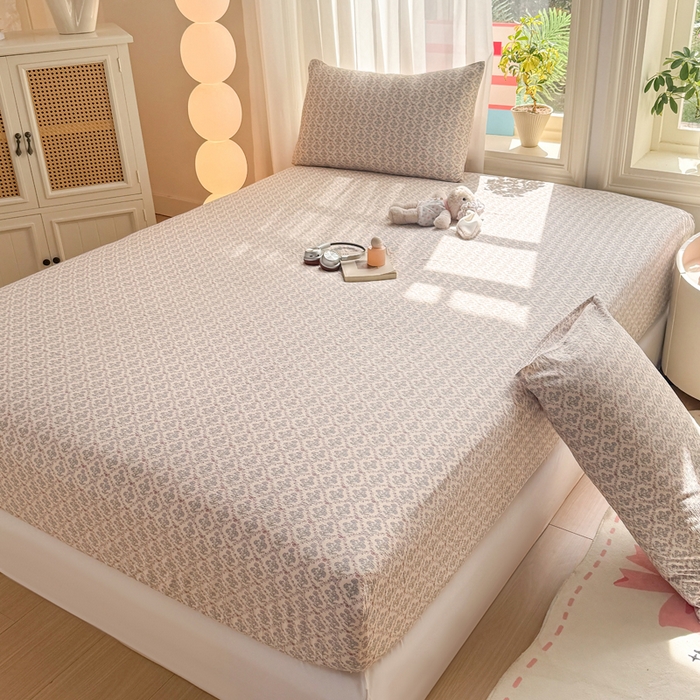 91家纺网 家纺一手货源 找家纺 丝芙妮家居 2026新款四季皱皱棉柔软透气不闷汗木棉床笠单件三件套-系列三 花清梦