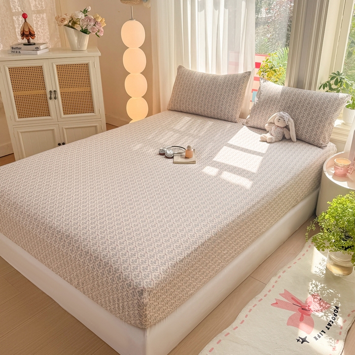 91家纺网 家纺一手货源 找家纺 丝芙妮家居 2026新款四季皱皱棉柔软透气不闷汗木棉床笠单件三件套-系列三 花清梦