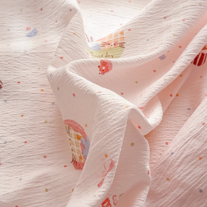 91家纺网 家纺一手货源 找家纺 丝芙妮家居 2026新款四季皱皱棉柔软透气不闷汗木棉床笠单件三件套-系列三 莓果冰淇淋